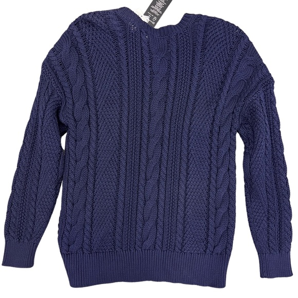 NWT $155 Lauren Woman Aran-Knit Cotton Navy Blue - Picture 6 of 11